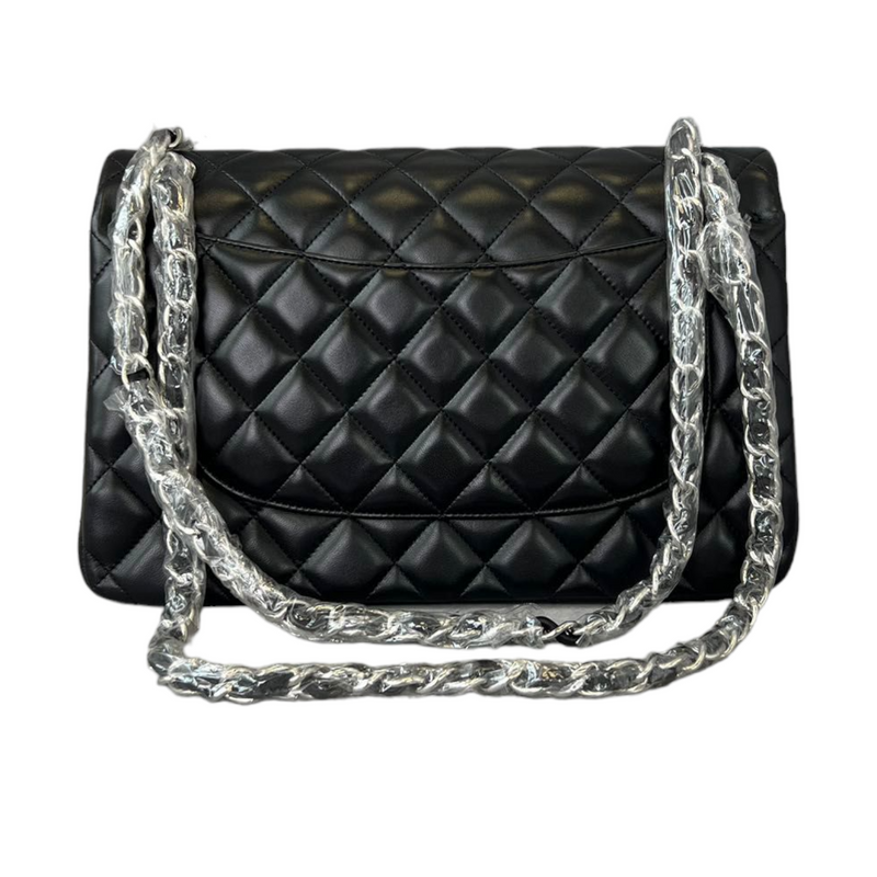Lambskin Jumbo Double Flap Black SHW