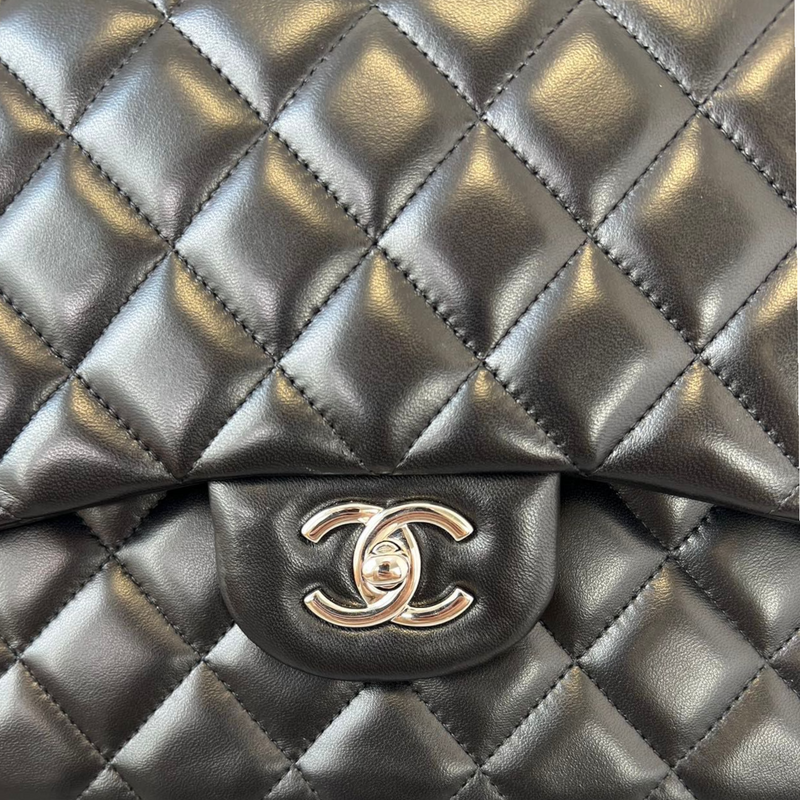 Chanel Quilted Lambskin Medium Double Flap Metallic with Gunmetal