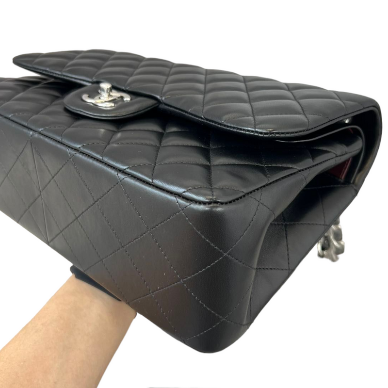 Lambskin Jumbo Double Flap Black SHW