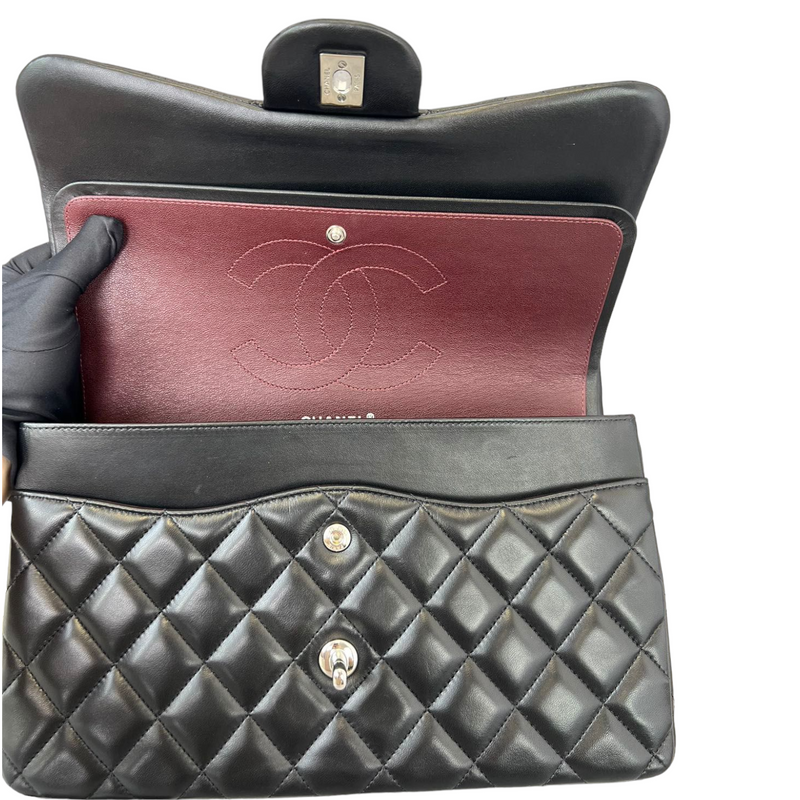 Lambskin Jumbo Double Flap Black SHW
