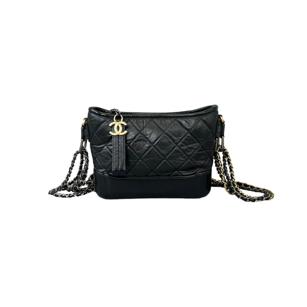 Aged Calfskin Quilted Small Gabrielle Hobo Black GHW