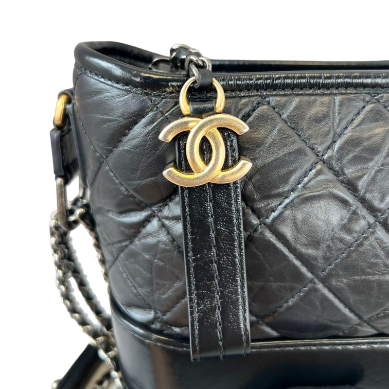 Aged Calfskin Quilted Small Gabrielle Hobo Black GHW