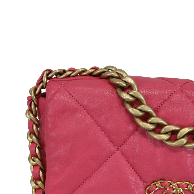 CHANEL Lambskin Quilted Chanel 19 Zip Around Coin Purse Wallet Pink 883792