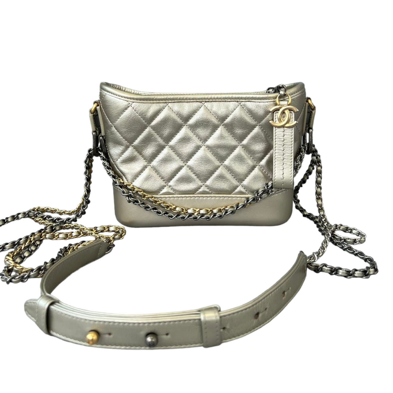 Chanel Gabrielle Hobo Bag Quilted Aged Calfskin Beige/Black in Aged  Calfskin/Smooth Calfskin with Gold-Tone/Silver-Tone/Ruthenium - US