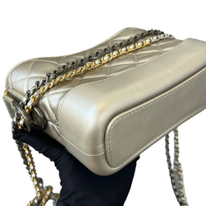 Metallic Pale Aged Calfskin Quilted Small Gabrielle Hobo Gold