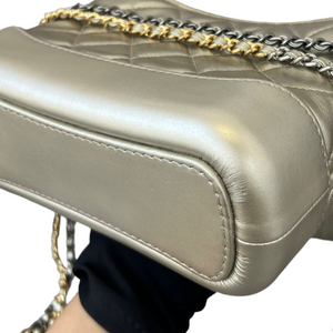 Metallic Pale Aged Calfskin Quilted Small Gabrielle Hobo Gold