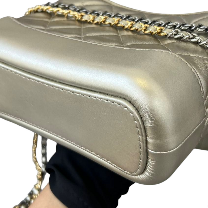 Chanel White Quilted Calfskin Small Gabrielle Hobo Bag Gold and Ruthenium Hardware, 2019 (Very Good)