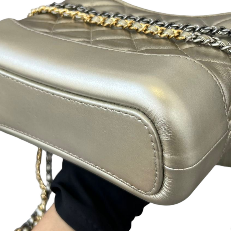 Gabrielle Hobo Small Metallic Pale Calfskin Gold MHW