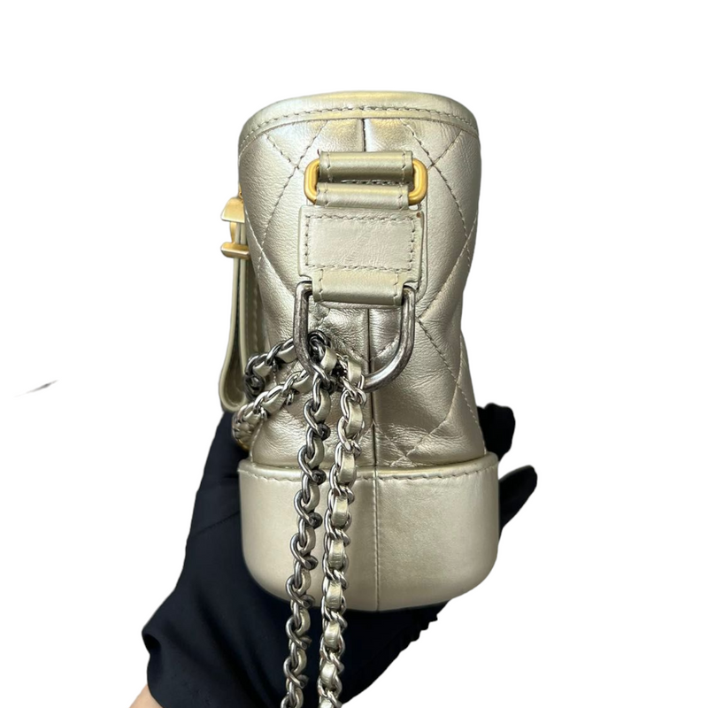 Gabrielle Hobo Small Metallic Pale Calfskin Gold MHW