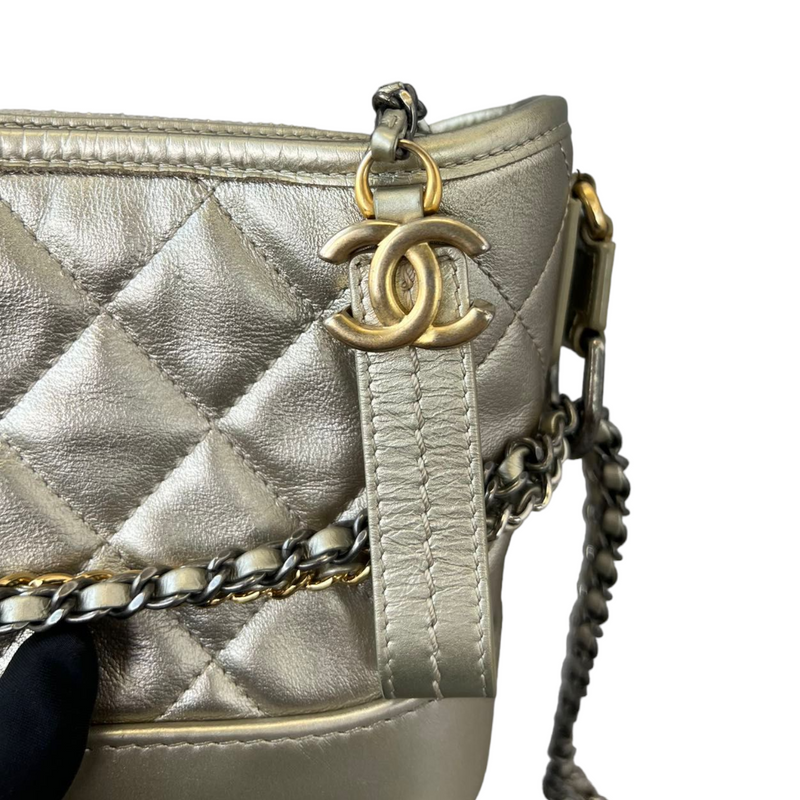 Gabrielle Hobo Small Metallic Pale Calfskin Gold MHW