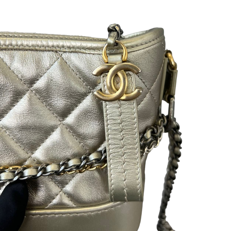 Chanel Gabrielle Hobo Bag Crocodile Embossed Calfskin Gold/Silver