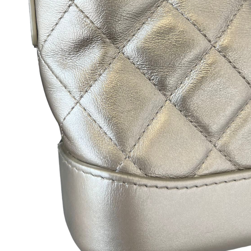 Metallic Pale Aged Calfskin Quilted Small Gabrielle Hobo Gold