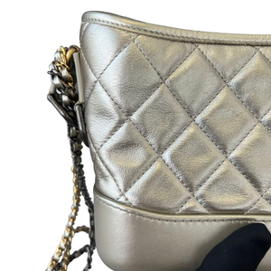 Metallic Pale Aged Calfskin Quilted Small Gabrielle Hobo Gold