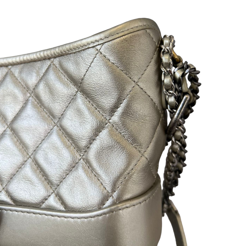 An Iridescent Silver Calfskin Leather Gabrielle Hobo Bag