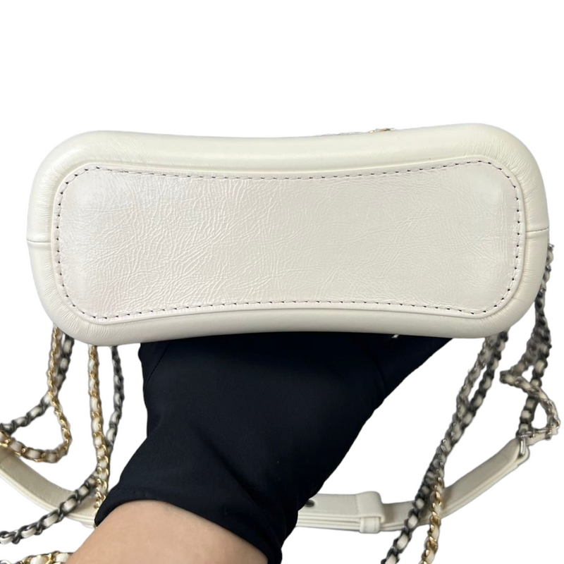 Patent Goatskin Quilted Gabrielle Small Hobo White and Gold