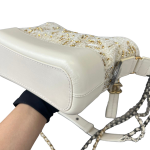 Patent Goatskin Quilted Gabrielle Small Hobo White and Gold