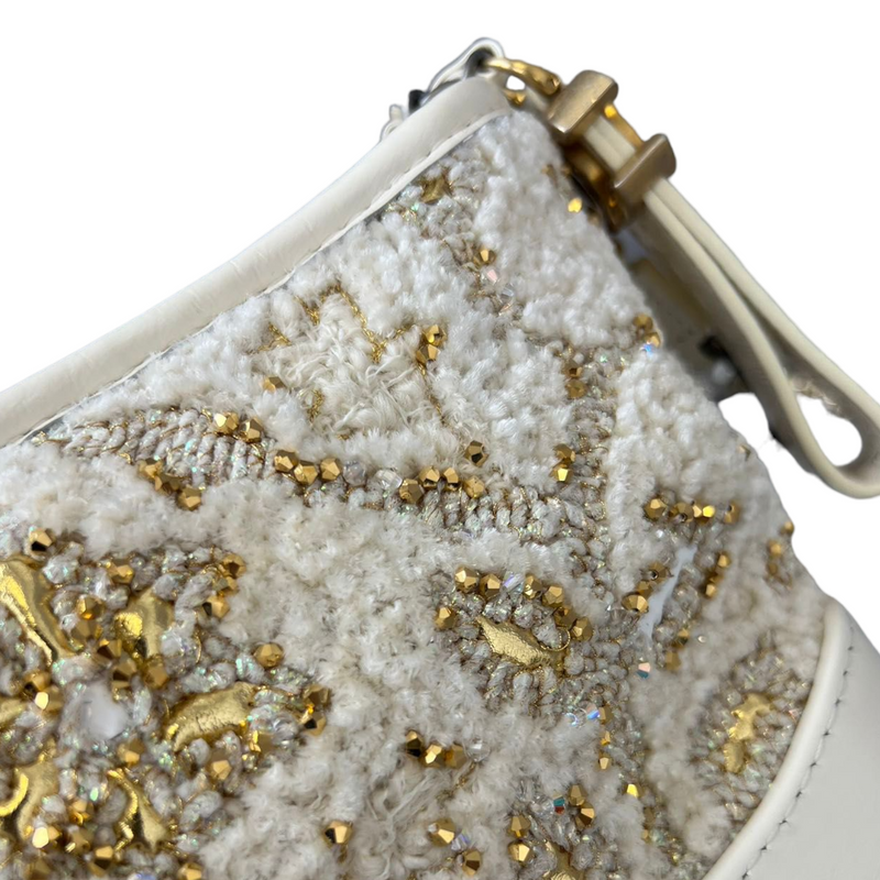 Patent Goatskin Quilted Gabrielle Small Hobo White and Gold