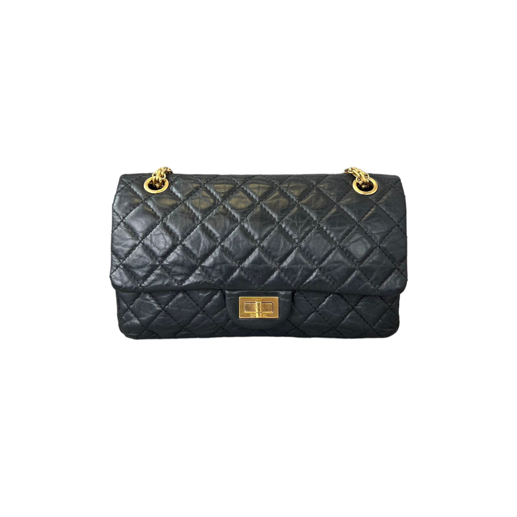 Aged Calfskin Quilted 2.55 Reissue Double Flap Black GHW