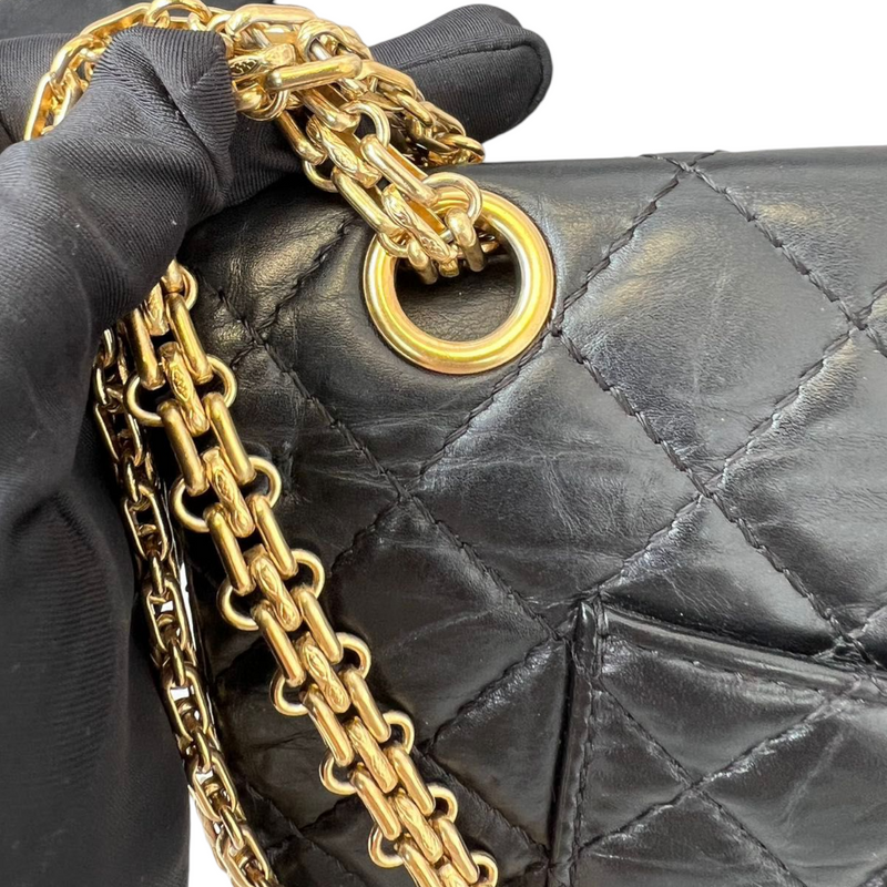 2.55 Handbag, Shiny crumpled calfskin & gold-tone metal, dark gray —  Fashion