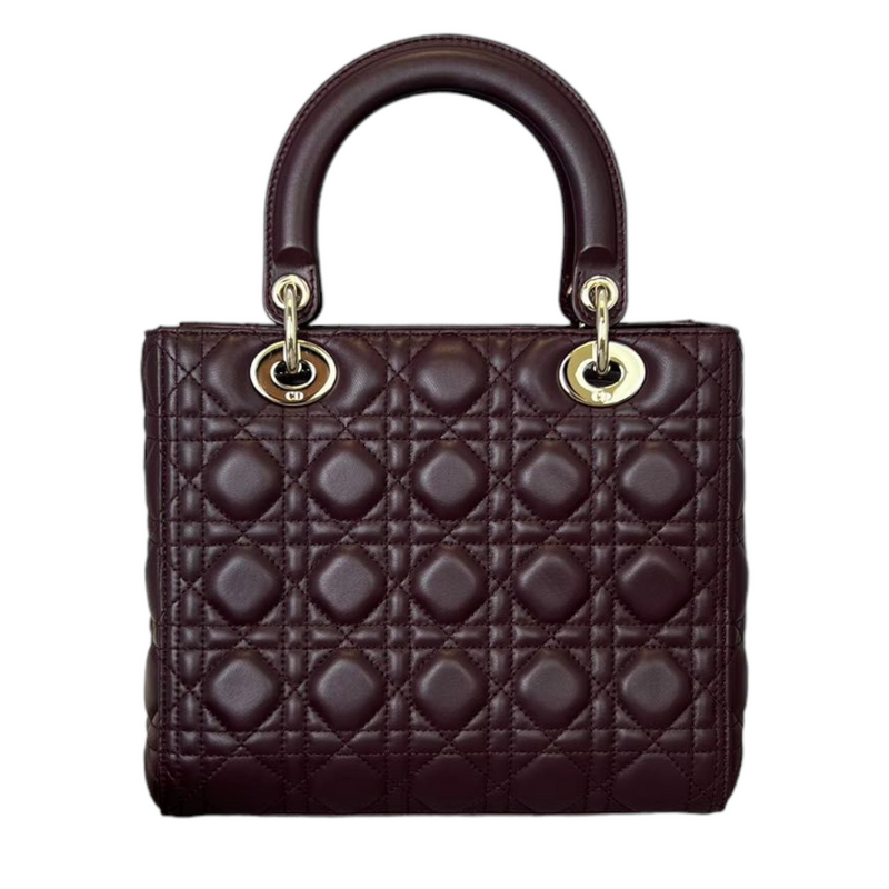 Lambskin Cannage Medium Lady Dior Burgundy LGHW