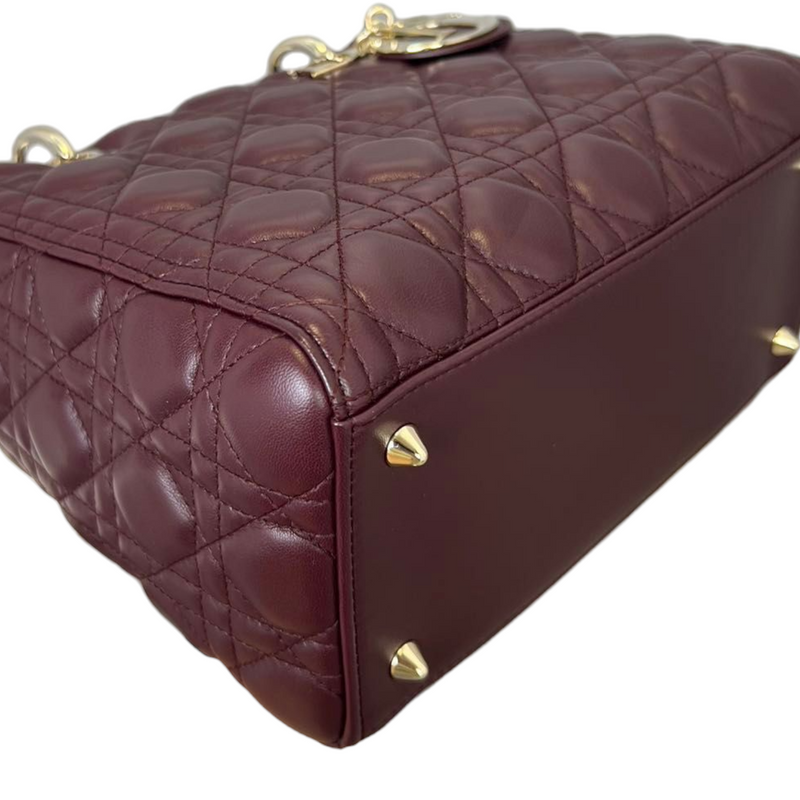 Lambskin Cannage Medium Lady Dior Burgundy LGHW