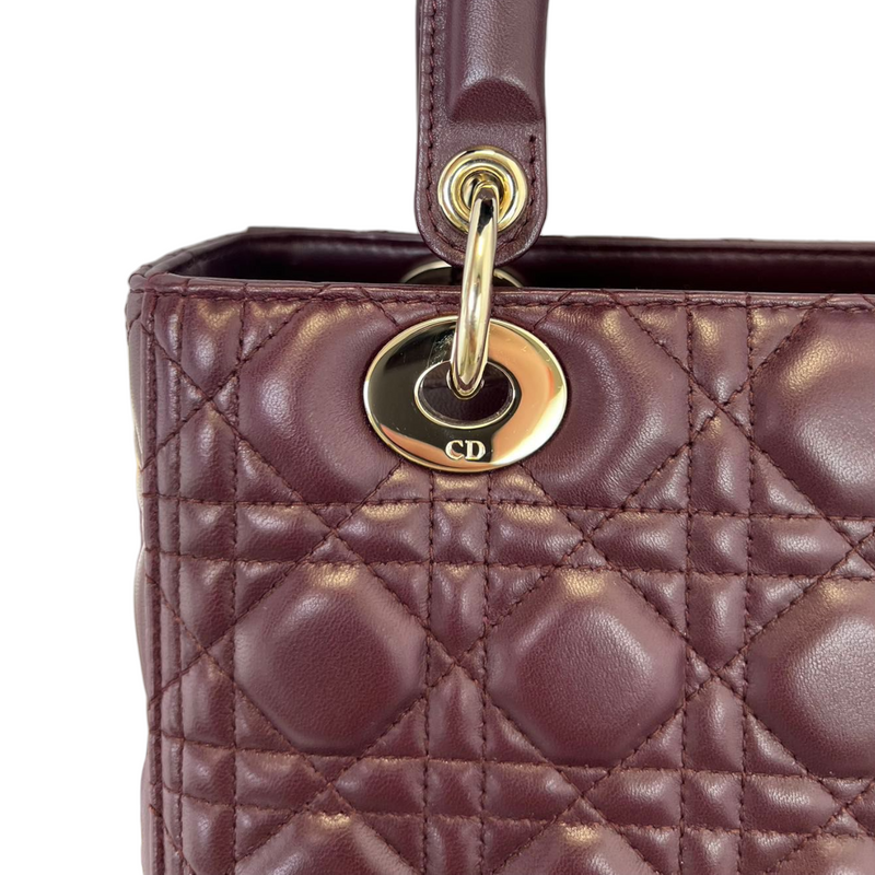 Lambskin Cannage Medium Lady Dior Burgundy LGHW