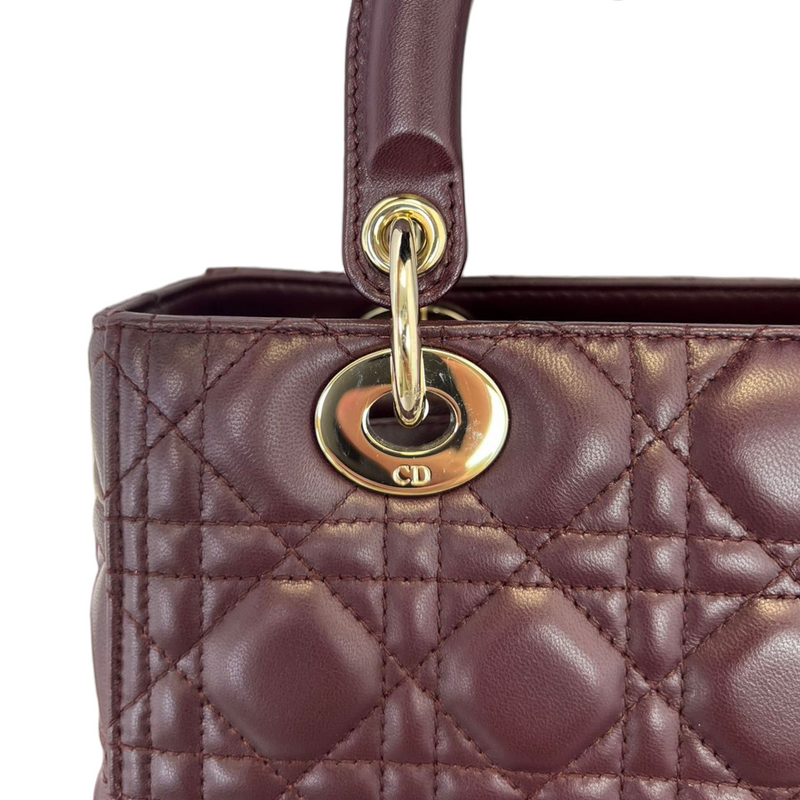 Lambskin Cannage Medium Lady Dior Burgundy LGHW