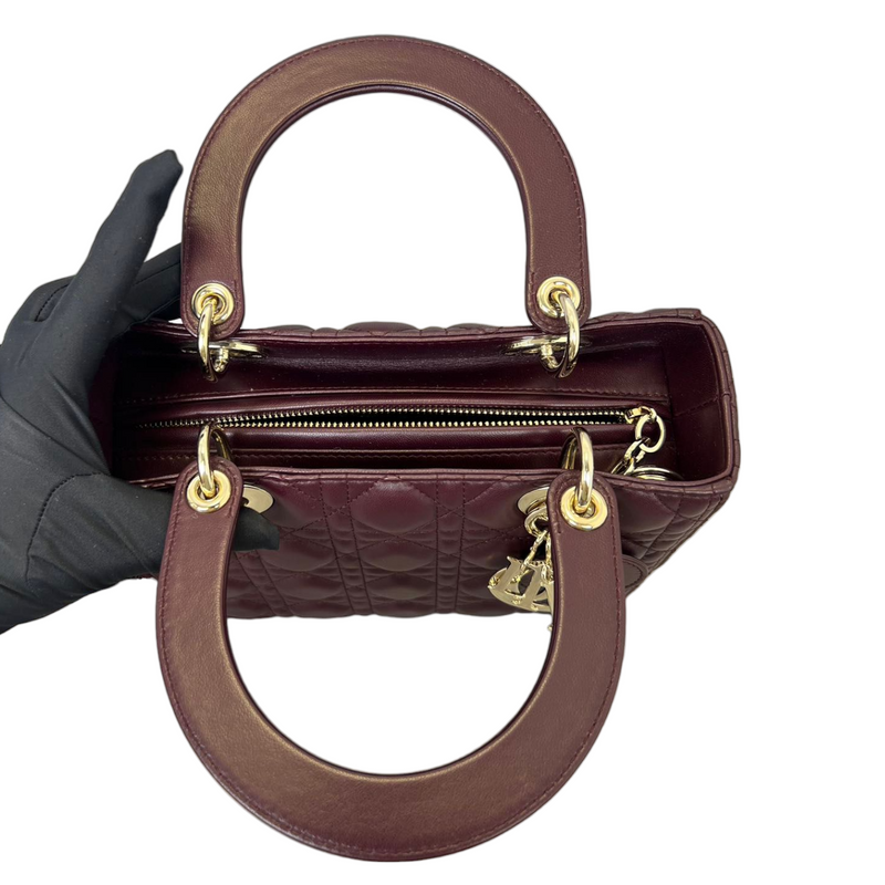 Lambskin Cannage Medium Lady Dior Burgundy LGHW