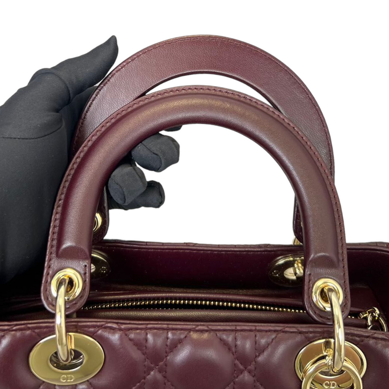 Lambskin Cannage Medium Lady Dior Burgundy LGHW