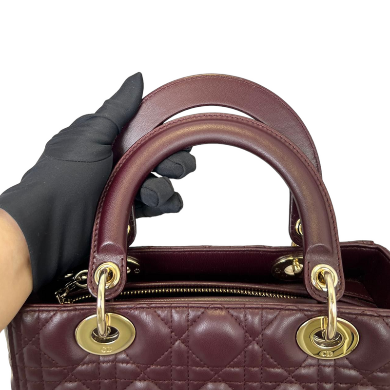 Lambskin Cannage Medium Lady Dior Burgundy LGHW