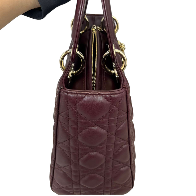 Lambskin Cannage Medium Lady Dior Burgundy LGHW