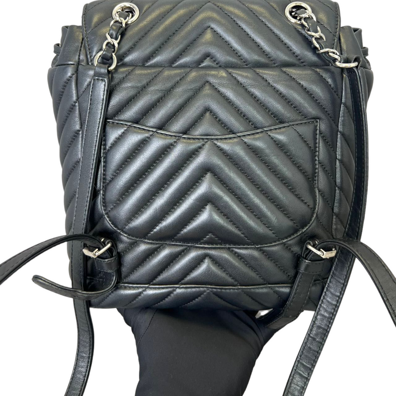 Calfskin Chevron Quilted Small Urban Spirit Backpack Black