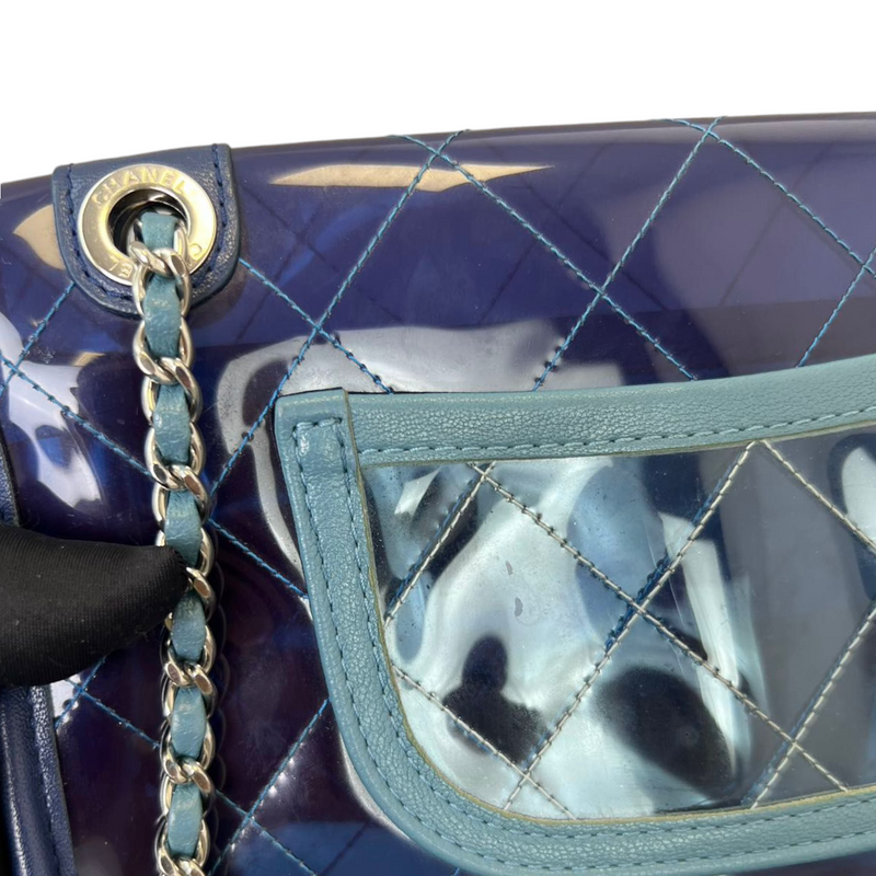 PVC Lambskin Stitched Mini Coco Splash Flap Blue SHW