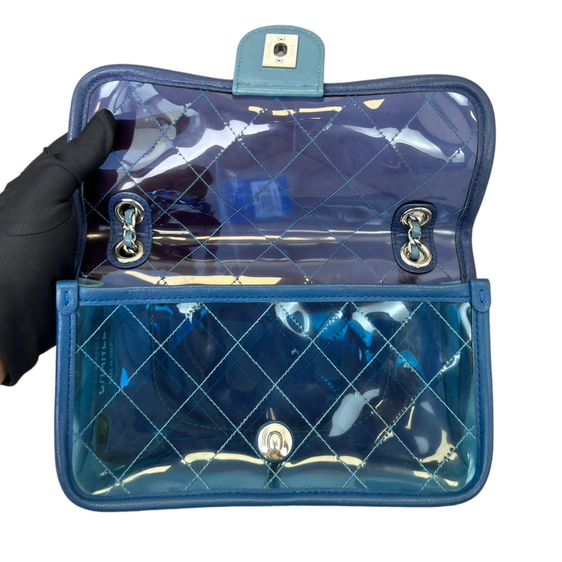 Chanel Shopping Coco Transparent Clear Quilted Lambskin Blue Pvc and  Leather Tote