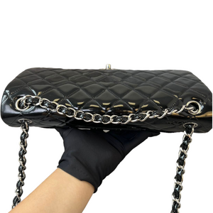 Patent Quilted Jumbo Double Flap Black SHW