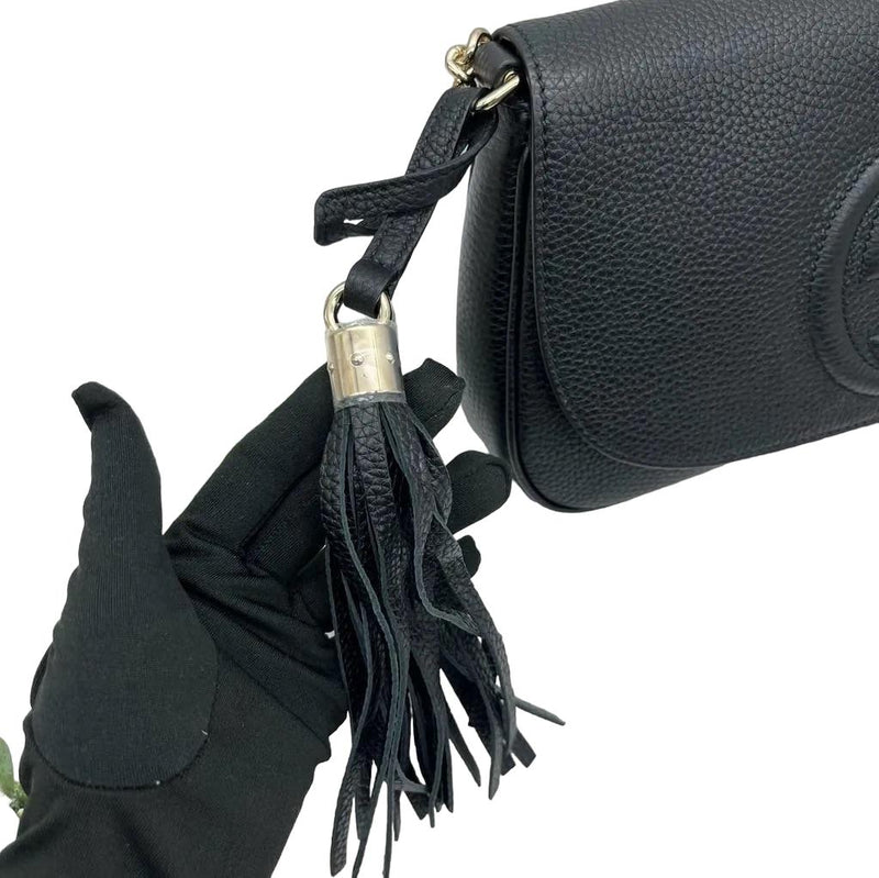 Gucci Soho Disco GG Black Tassel Chain Crossbody Bag 