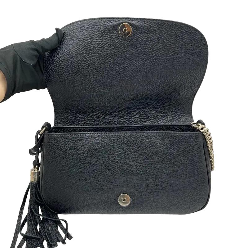 Gucci Soho Disco GG Black Calf Leather Tassel Chain Crossbody Bag