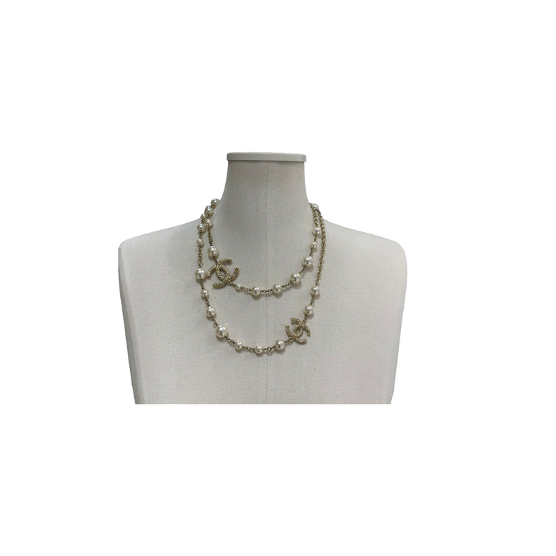 Pearl CC Long Necklace Gold