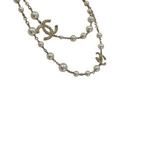 Pearl CC Long Necklace Gold