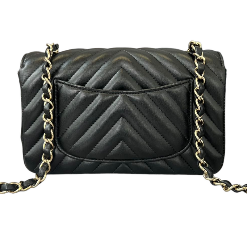 Chanel Mini Square Flap Bag Black Lambskin Light Gold Hardware