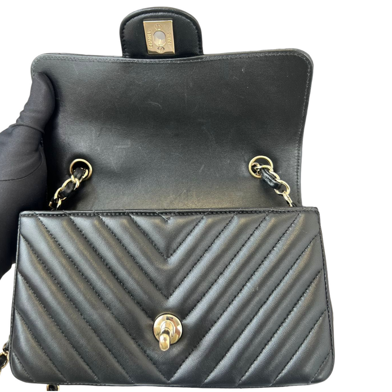 Lambskin Chevron Quilted Mini Flap Black GHW