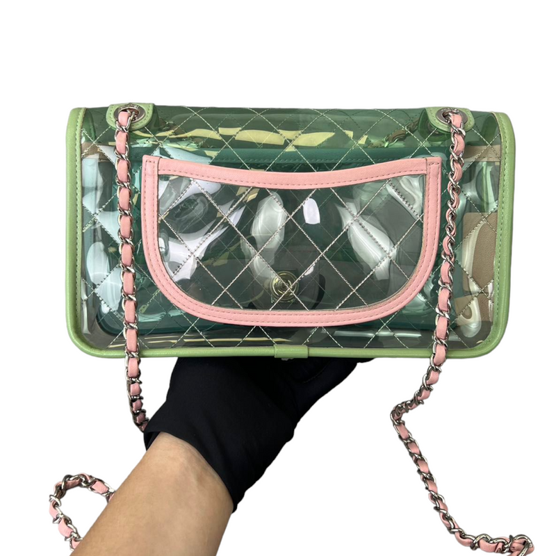 Chanel Flap Bag Transparent PVC/Lambskin Silver-tone Blue/Green/Pink in  PVC/Lambskin with Silver-Tone - US