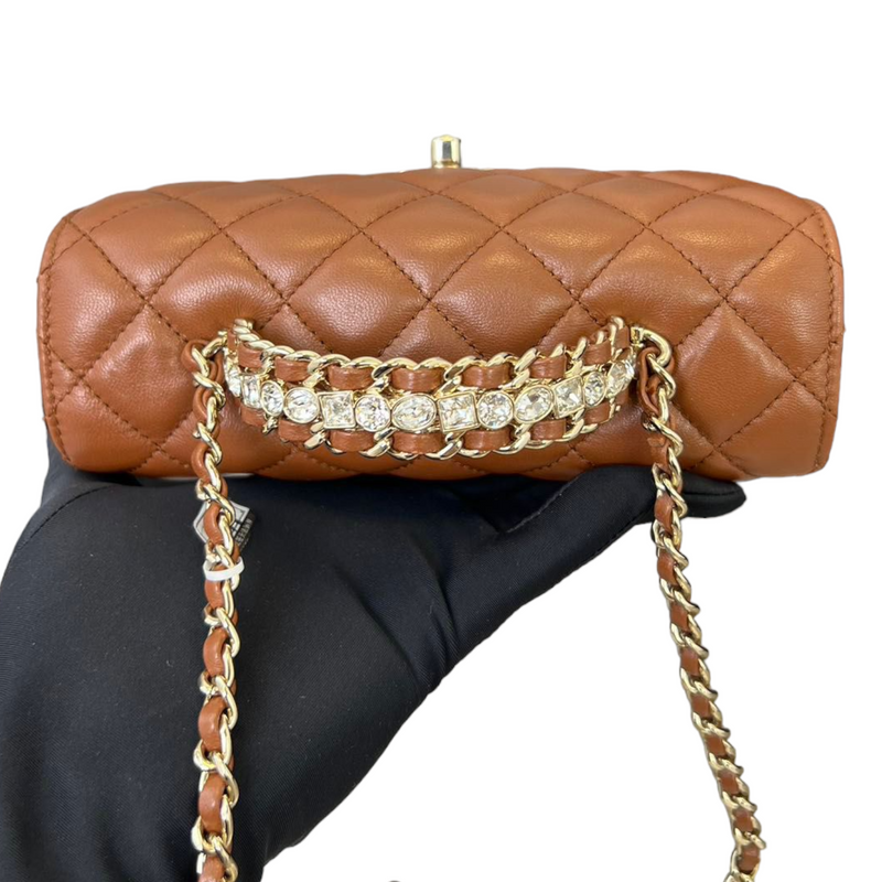 Mini Crystal Top Handle Rectangular Caramel GHW