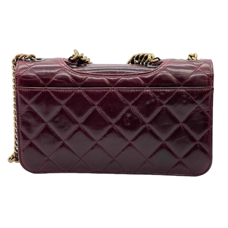 Calfskin Quilted Large Perfect Edge Flap Burgundy GHW