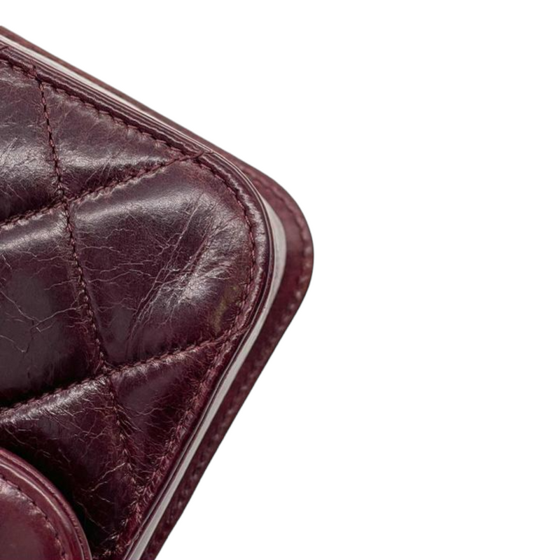 Calfskin Quilted Large Perfect Edge Flap Burgundy GHW