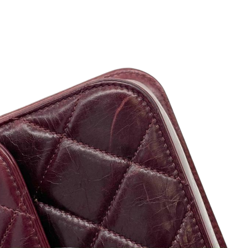 Calfskin Quilted Large Perfect Edge Flap Burgundy GHW