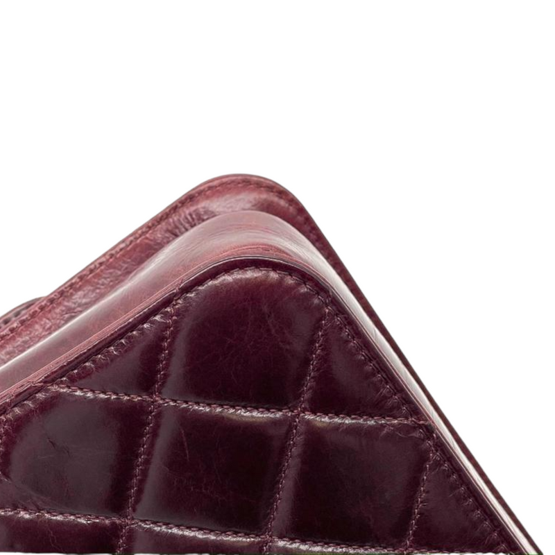 Calfskin Quilted Large Perfect Edge Flap Burgundy GHW