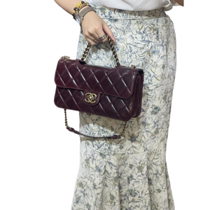 Calfskin Quilted Large Perfect Edge Flap Burgundy GHW