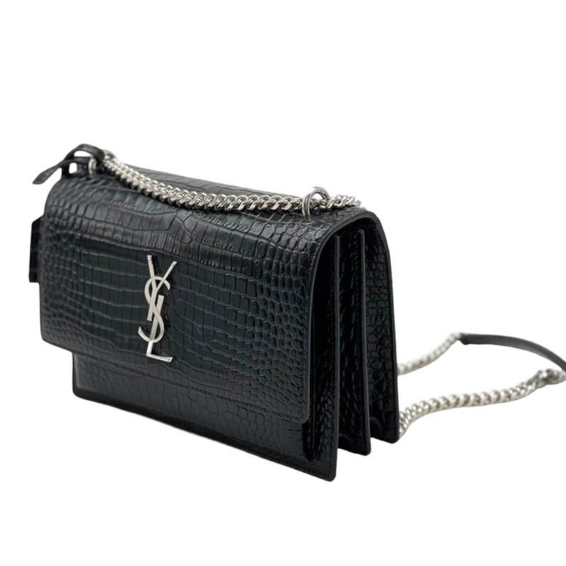 Saint Laurent Sunset Medium Monogram Ysl Croc-Embossed Shoulder Bag