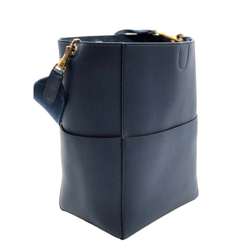 Soft Grained Calfskin Sangle Bucket Bag Blue